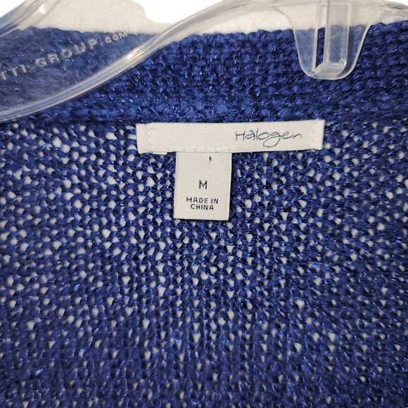 Halogen Cardigan Sweater Womens Size M  3/4 Sleeve 100% Cotton Blue - Picture 3 of 8
